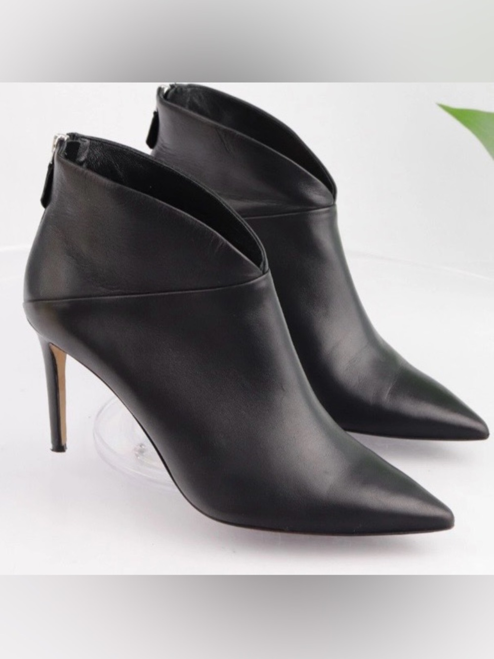 Grigiarangio Black Leather Pointed Toe Stiletto Ankle Boots Size 5.5